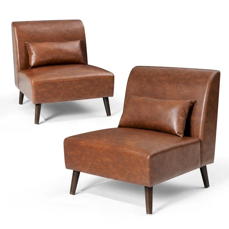 Accent Chair Upholstered Sofa Chair PU Faux Leather Wood Frame with Pillow - 28.74 W x 30.71 D x 31.50 H
