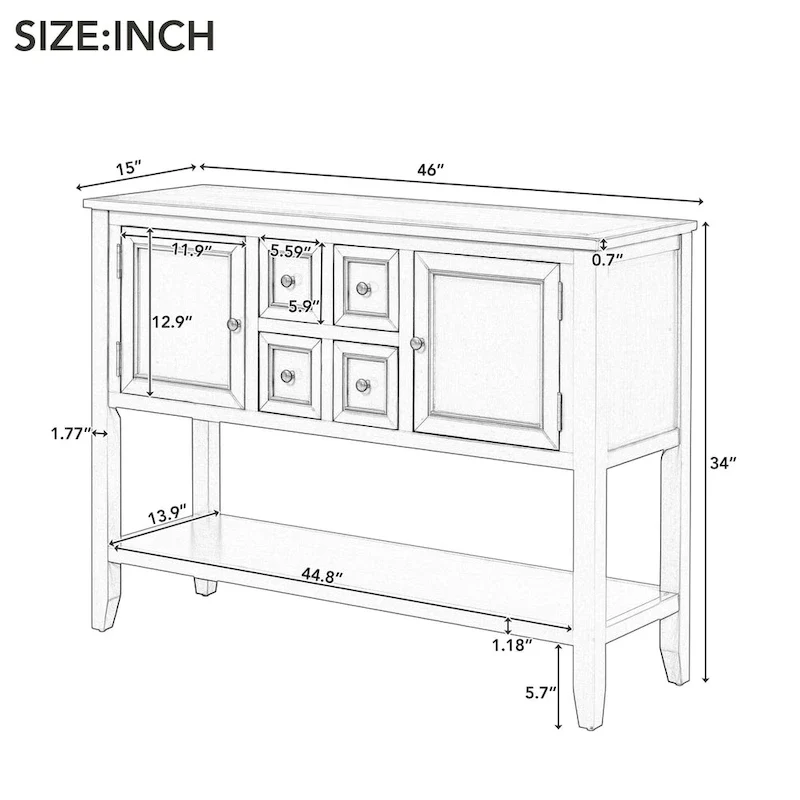 Cambridge Series Vintage Console Table with Drawers and Cabinets - 15.00 x 46.00 x 34.00