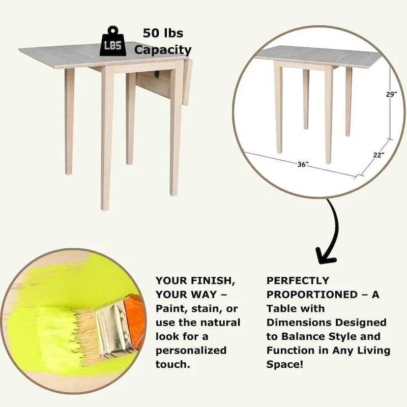 International Concepts Small Drop Leaf Shaker Style Dining Table