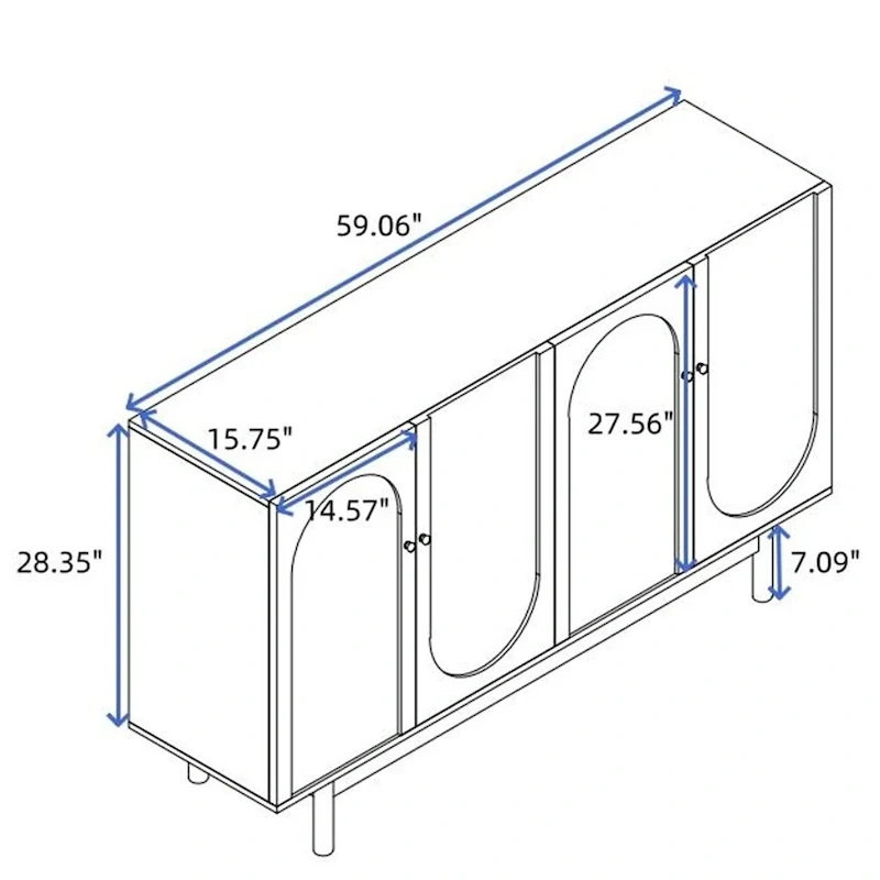 4-Door Wood Storage Cabinet with Legs and Adjustable Shelf