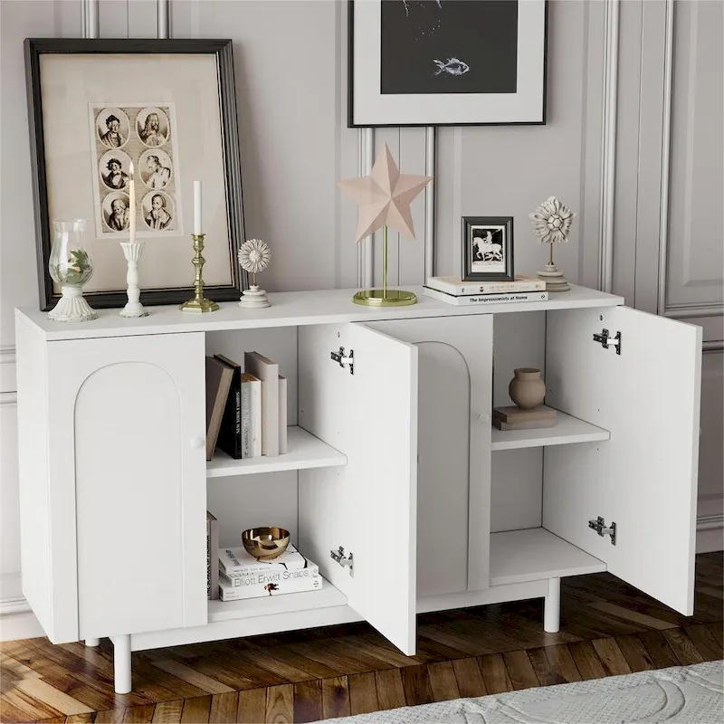 4-Door Wood Storage Cabinet with Legs and Adjustable Shelf