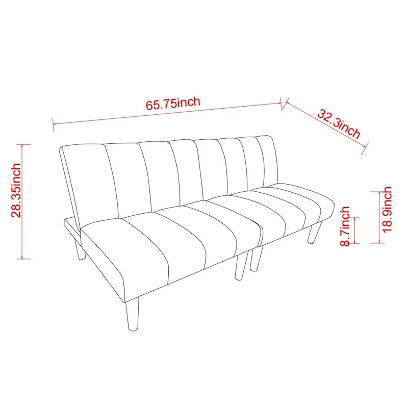 Corduroy Fabric Convertible Sofa Bed with Wood Leg