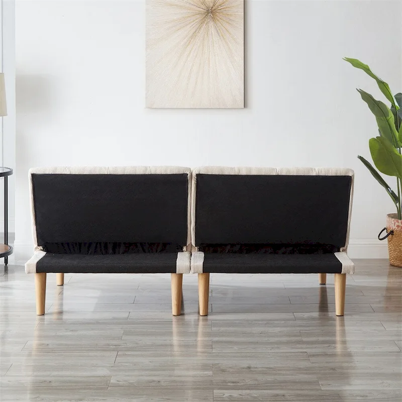 Corduroy Fabric Convertible Sofa Bed with Wood Leg