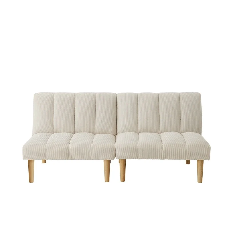 Corduroy Fabric Convertible Sofa Bed with Wood Leg