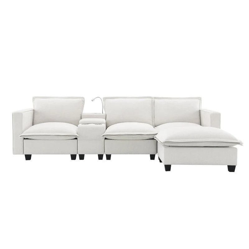 Chenille Square Arm Mid-Century Modern USB Port Sectional Sofa - 109 x 57