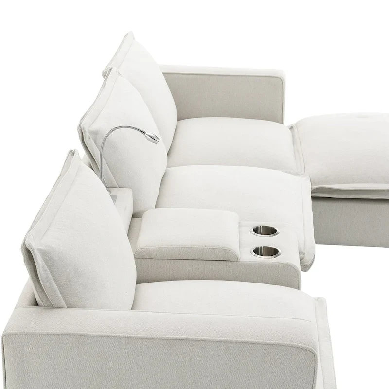Chenille Square Arm Mid-Century Modern USB Port Sectional Sofa - 109 x 57