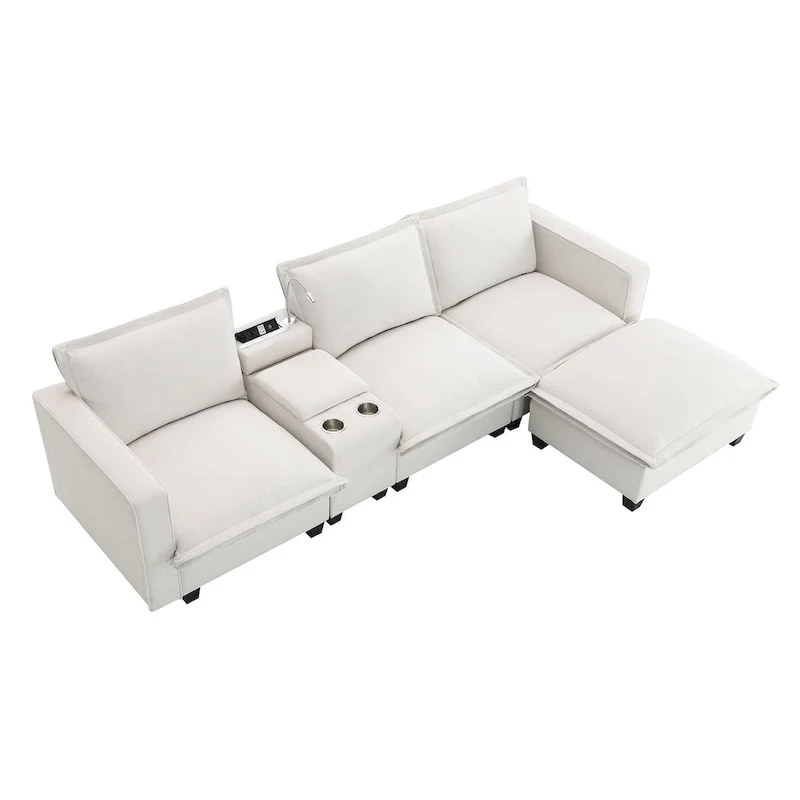 Chenille Square Arm Mid-Century Modern USB Port Sectional Sofa - 109 x 57