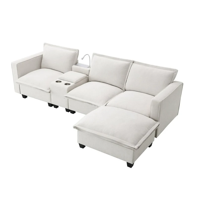 Chenille Square Arm Mid-Century Modern USB Port Sectional Sofa - 109 x 57