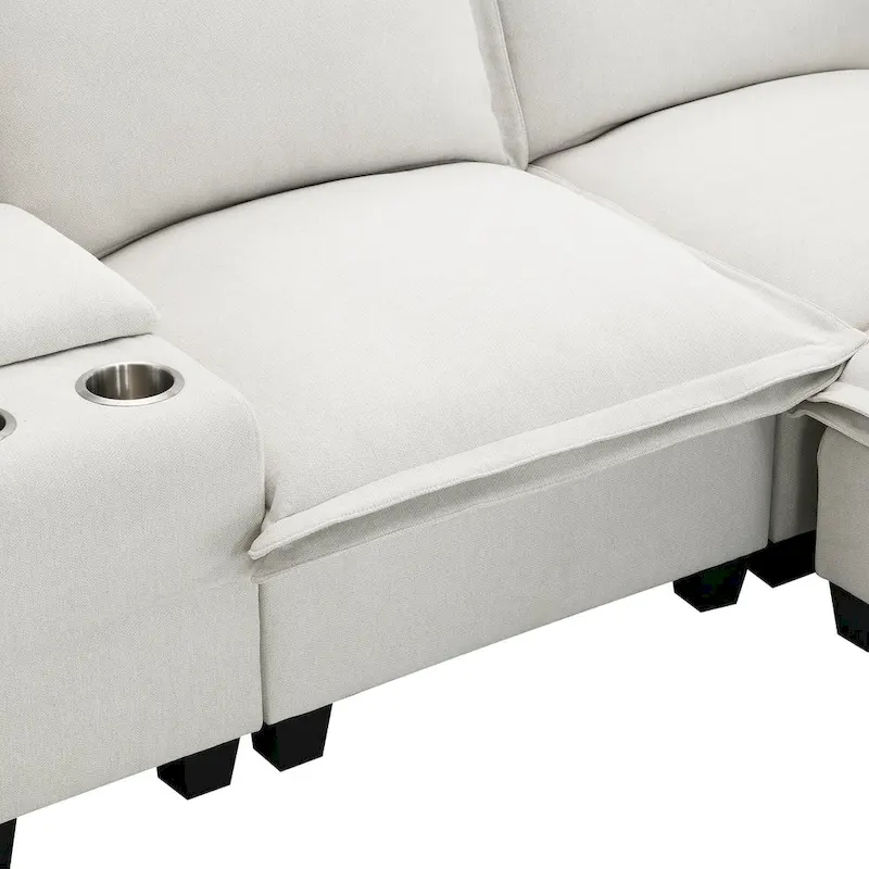 Chenille Square Arm Mid-Century Modern USB Port Sectional Sofa - 109 x 57