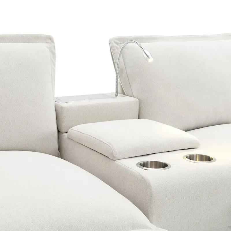 Chenille Square Arm Mid-Century Modern USB Port Sectional Sofa - 109 x 57