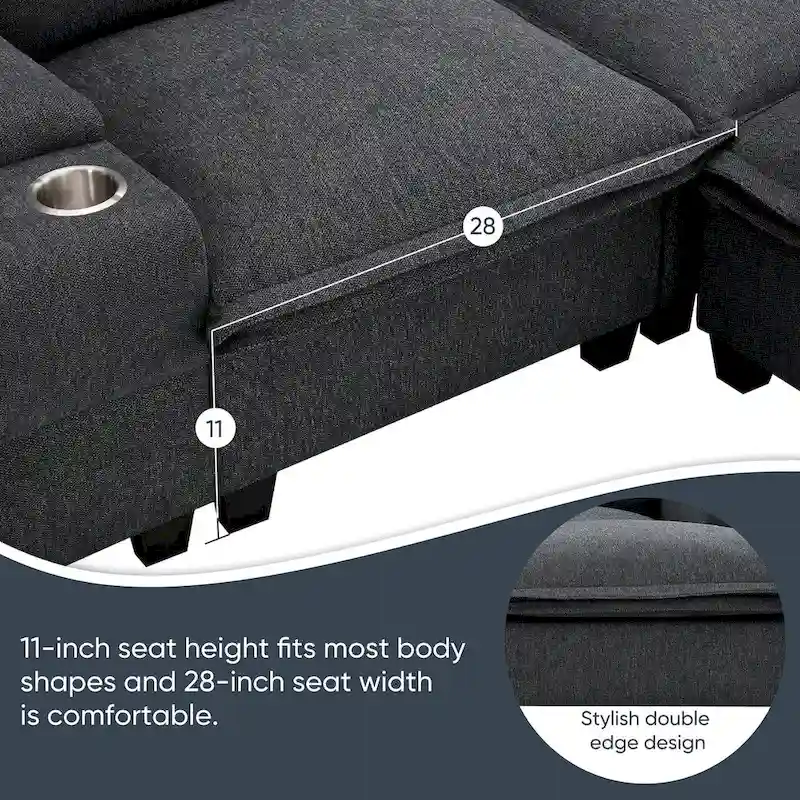 Chenille Square Arm Mid-Century Modern USB Port Sectional Sofa - 109 x 57