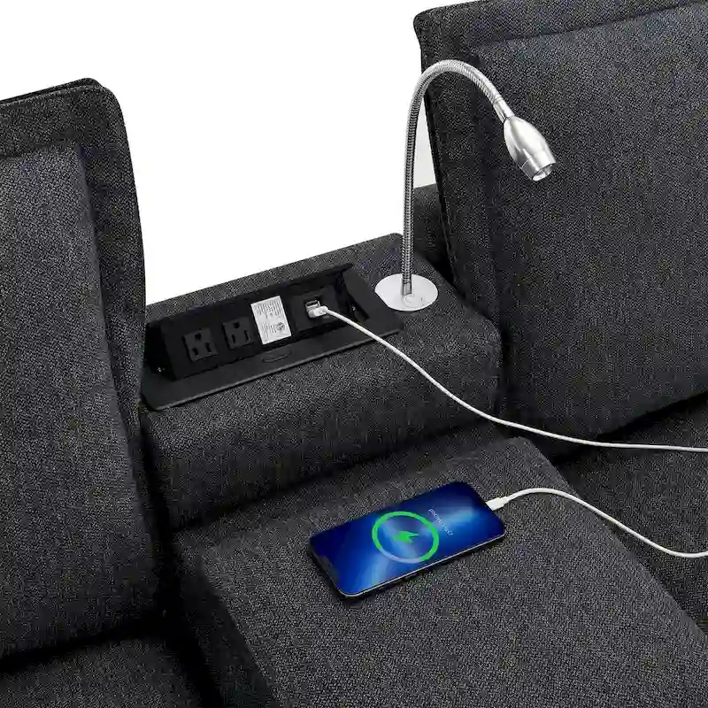Chenille Square Arm Mid-Century Modern USB Port Sectional Sofa - 109 x 57
