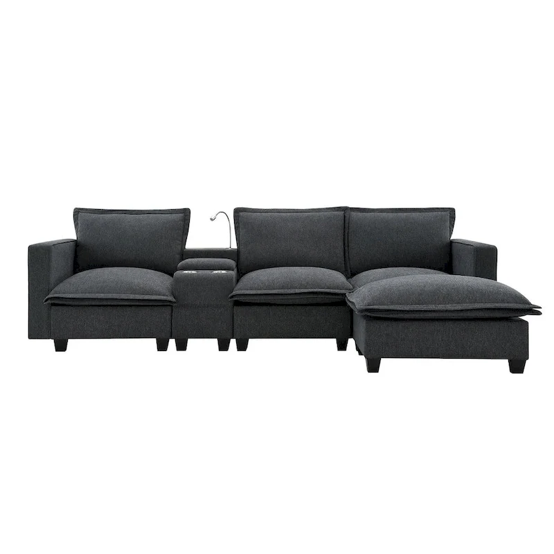 Chenille Square Arm Mid-Century Modern USB Port Sectional Sofa - 109 x 57