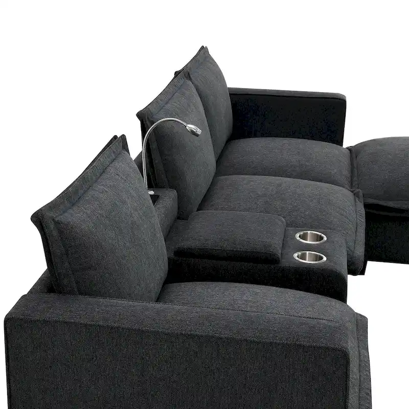Chenille Square Arm Mid-Century Modern USB Port Sectional Sofa - 109 x 57