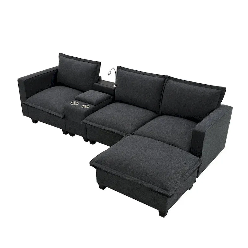 Chenille Square Arm Mid-Century Modern USB Port Sectional Sofa - 109 x 57