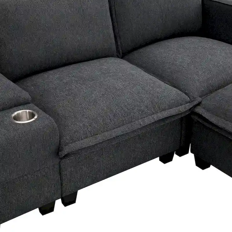 Chenille Square Arm Mid-Century Modern USB Port Sectional Sofa - 109 x 57