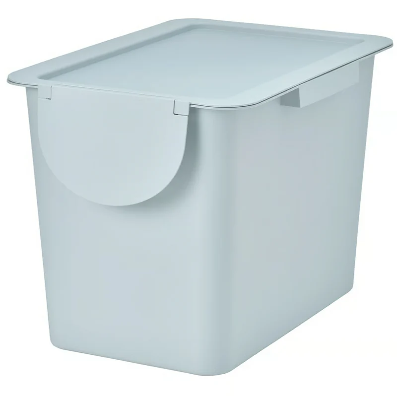 TRÖSKNING Bin with lid, light grey-blue, 25 l