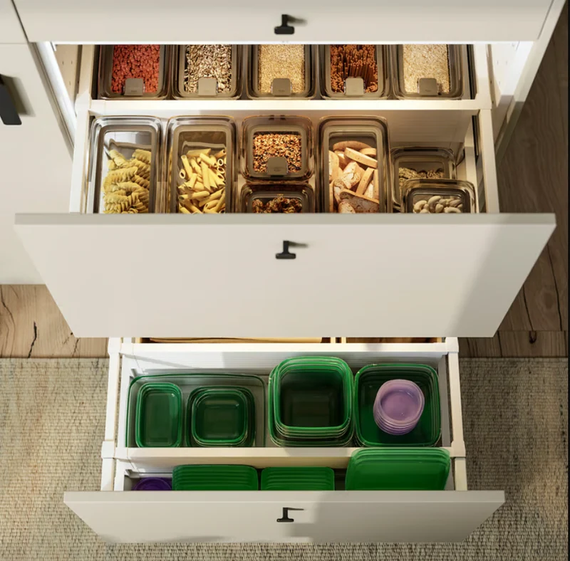 PRUTA Food container with lid, set of 17, green