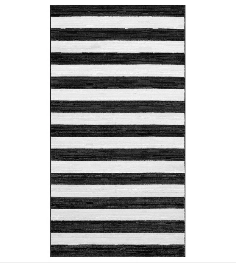 ELSYSTEM Rug, low pile, black/white/stripe, 80x150 cm