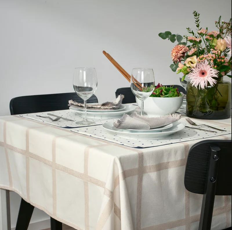 NISSÖGA Tablecloth, beige/white, 57x94 "