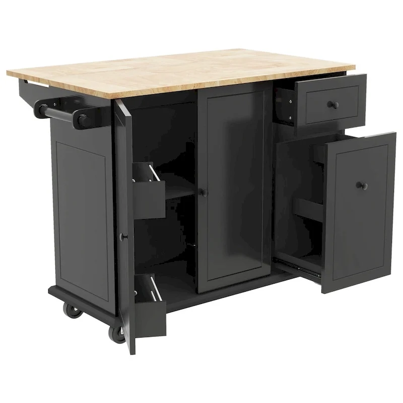 Kitchen Island with Drop Leaf,with Spice Rack, Towel Rack
