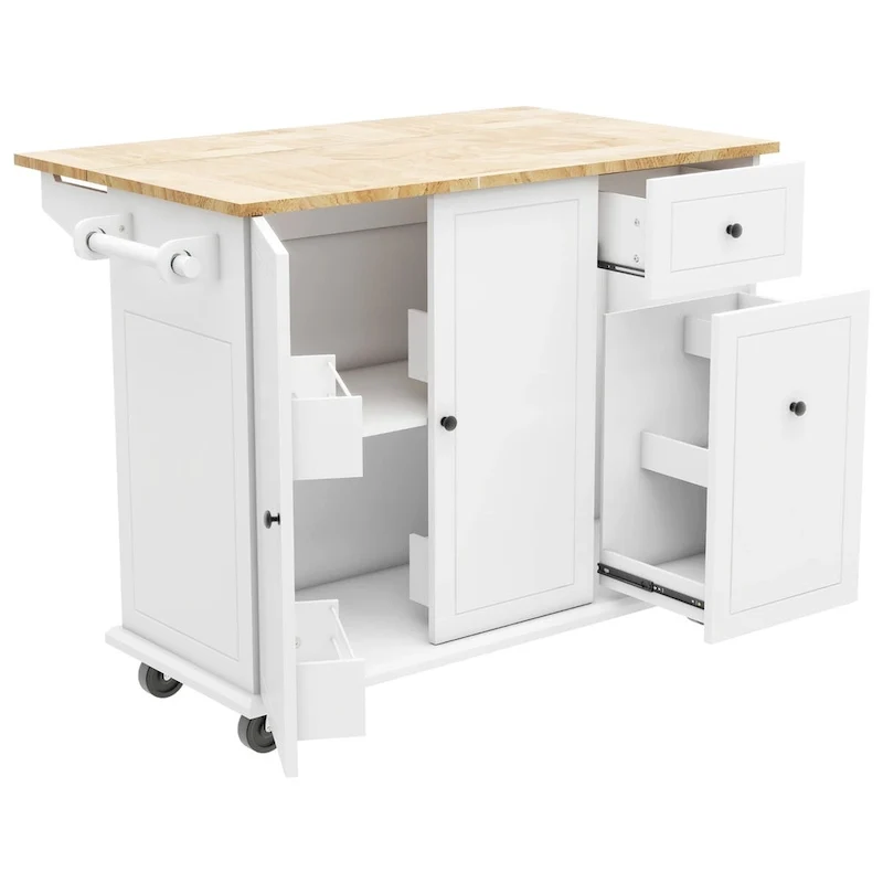 Kitchen Island with Drop Leaf,with Spice Rack, Towel Rack
