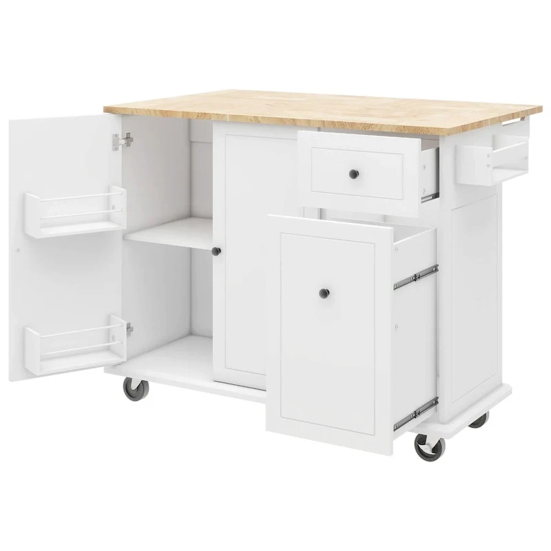 Kitchen Island with Drop Leaf,with Spice Rack, Towel Rack