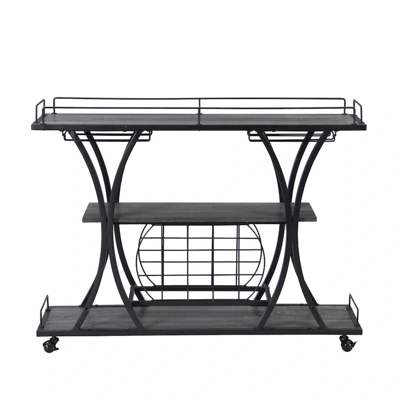 Industrial Bar Cart Kitchen Bar&Serving Cart with Wheels 3 Storage Shelves