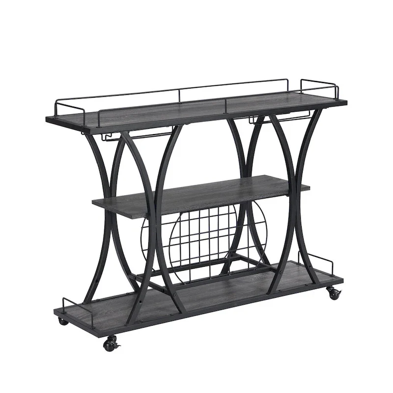 Industrial Bar Cart Kitchen Bar&Serving Cart with Wheels 3 Storage Shelves