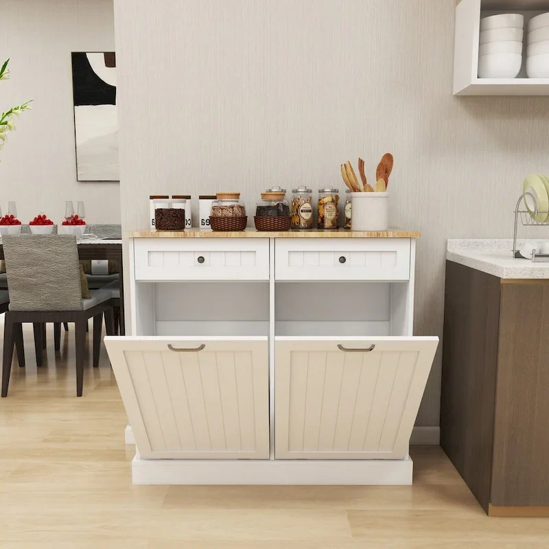 Kitchen Trash Cabinet with 2 Drawers