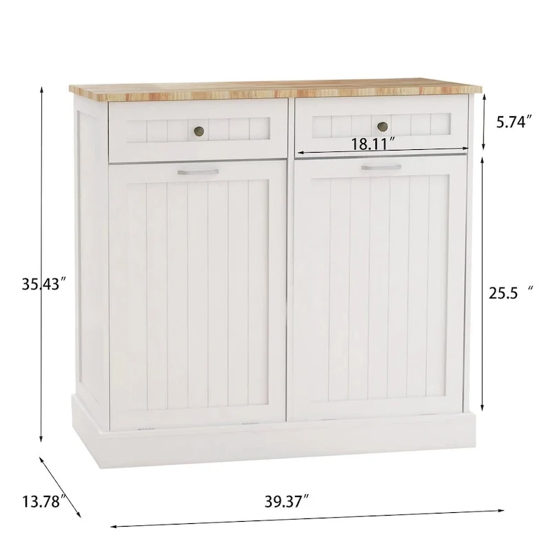 Kitchen Trash Cabinet with 2 Drawers