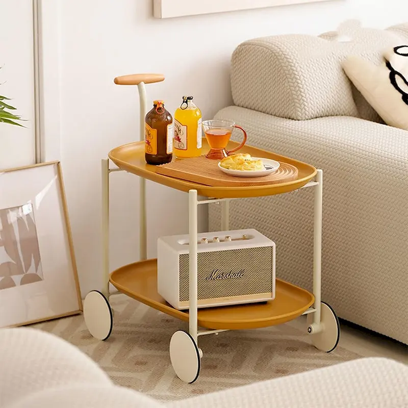 Modern 2-Tier Rolling Serving, Metal Bar Cart with Wheels, Storage - 27.56H