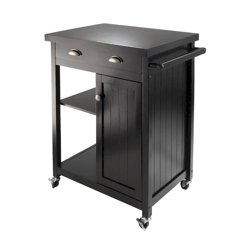 Timber Kitchen Cart, Black - 27.76 x 19.37 x 34.02 inches