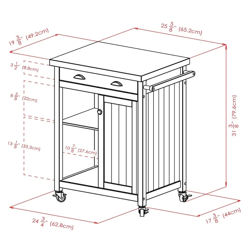 Timber Kitchen Cart, Black - 27.76 x 19.37 x 34.02 inches
