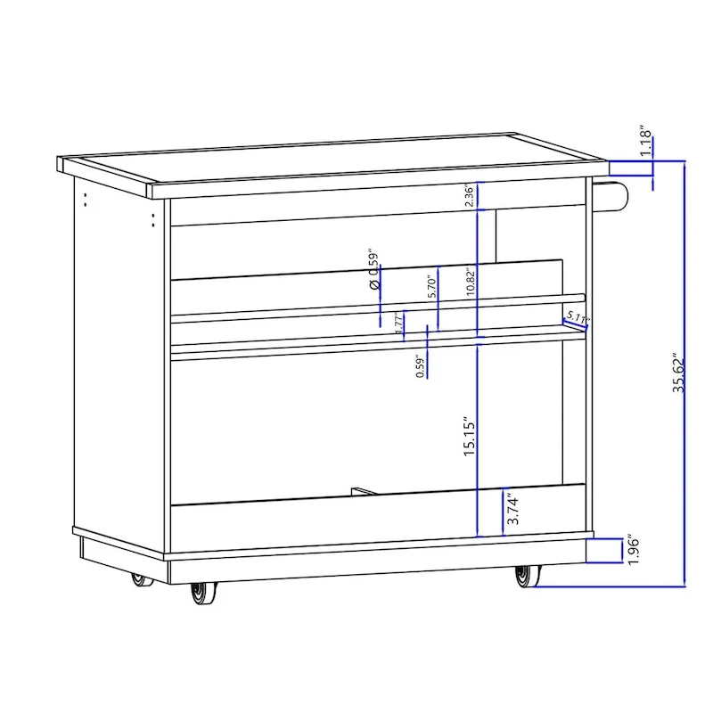 Rolling Kitchen Island with Storage, Two-sided Kitchen island Cart on Wheels with Wood Top, Wine and Spice Rack