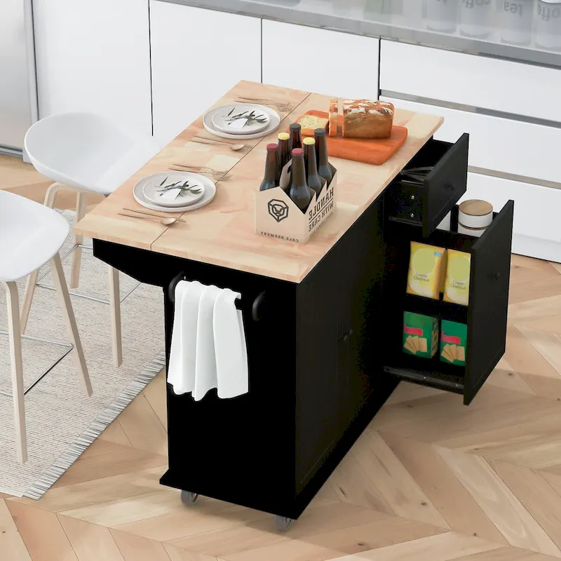 53.9 Kitchen Island Cart with Drop Leaf on Wheels