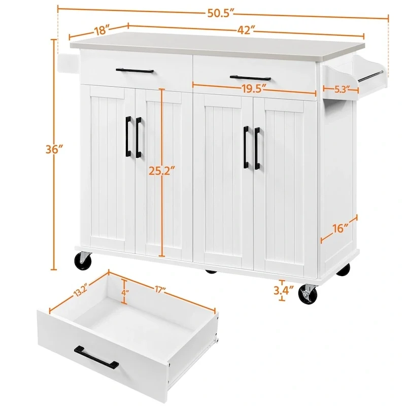 Yaheetech Large Kitchen Island Cart with Stainless steel tabletop