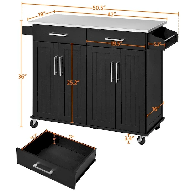 Yaheetech Large Kitchen Island Cart with Stainless steel tabletop