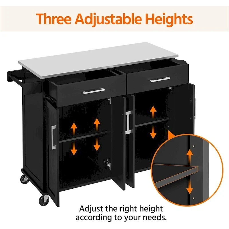 Yaheetech Large Kitchen Island Cart with Stainless steel tabletop