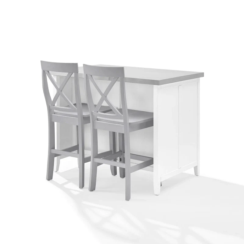 Crosley Silvia Stainless Steel Top Kitchen Island W/X-Back Stools - 57d x 46w x 41h