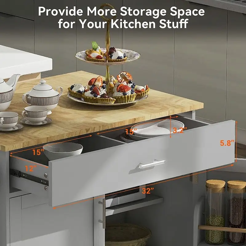 39.00 W Modern Rubberwood Top Kitchen Cart with Storage and Towel Racks