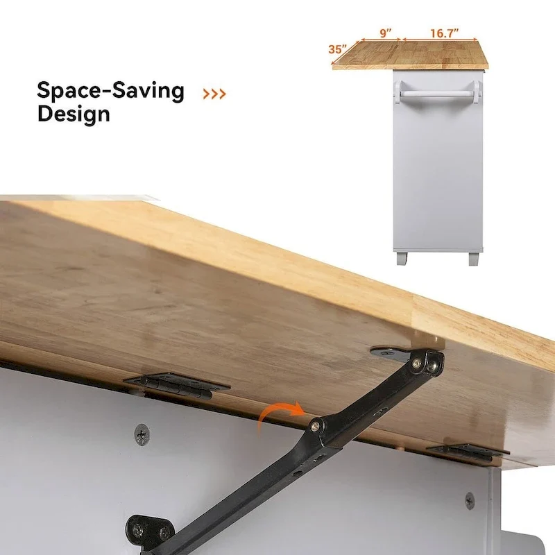 39.00 W Modern Rubberwood Top Kitchen Cart with Storage and Towel Racks