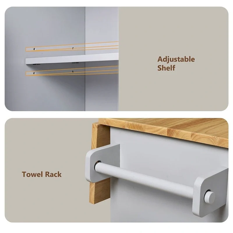 39.00 W Modern Rubberwood Top Kitchen Cart with Storage and Towel Racks