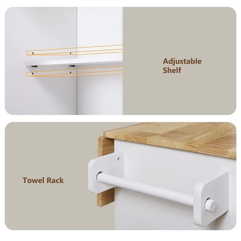 39.00 W Modern Rubberwood Top Kitchen Cart with Storage and Towel Racks