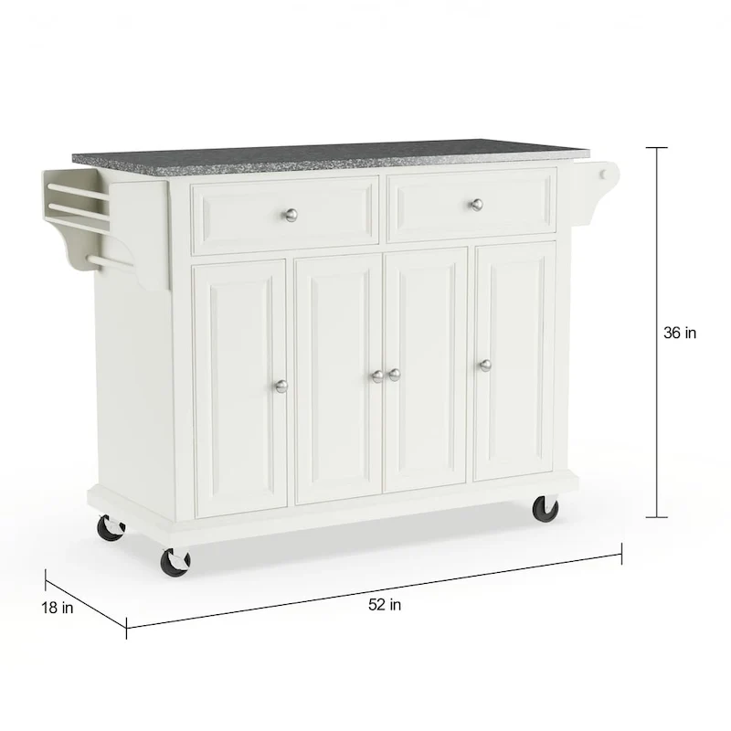 Crosley Full Size White Wood and Granite Top Kitchen Cart - 18d x 51.5w x 36h