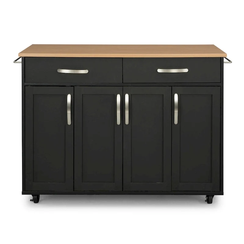 Homestyles Storage Plus Black Wood Kitchen Cart - 51 x 19 x 36