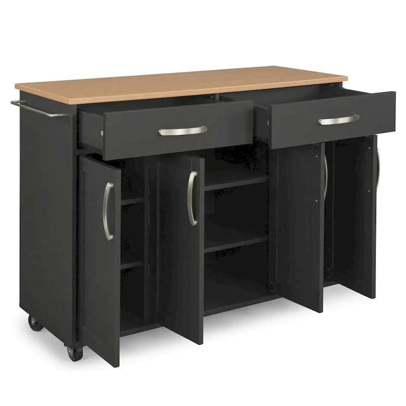 Homestyles Storage Plus Black Wood Kitchen Cart - 51 x 19 x 36