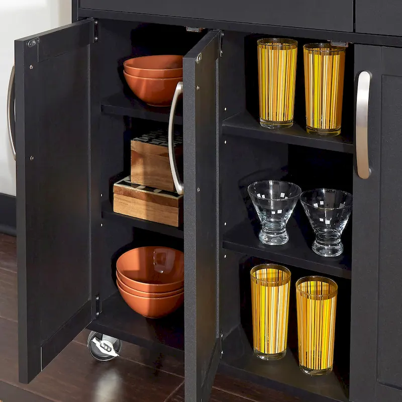 Homestyles Storage Plus Black Wood Kitchen Cart - 51 x 19 x 36