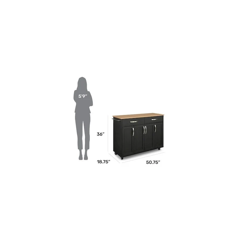 Homestyles Storage Plus Black Wood Kitchen Cart - 51 x 19 x 36