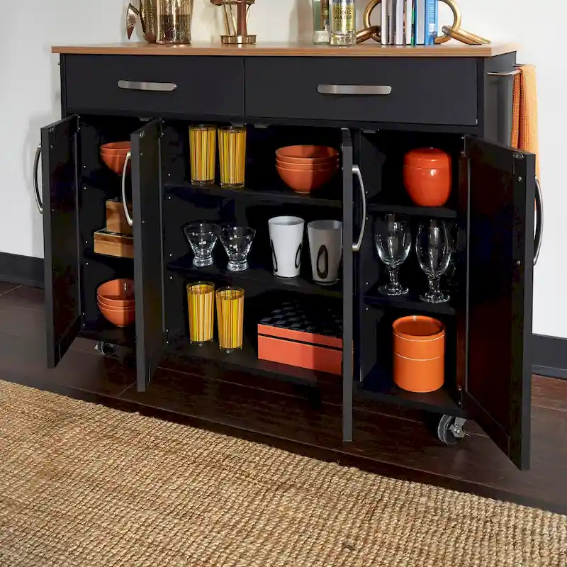 Homestyles Storage Plus Black Wood Kitchen Cart - 51 x 19 x 36